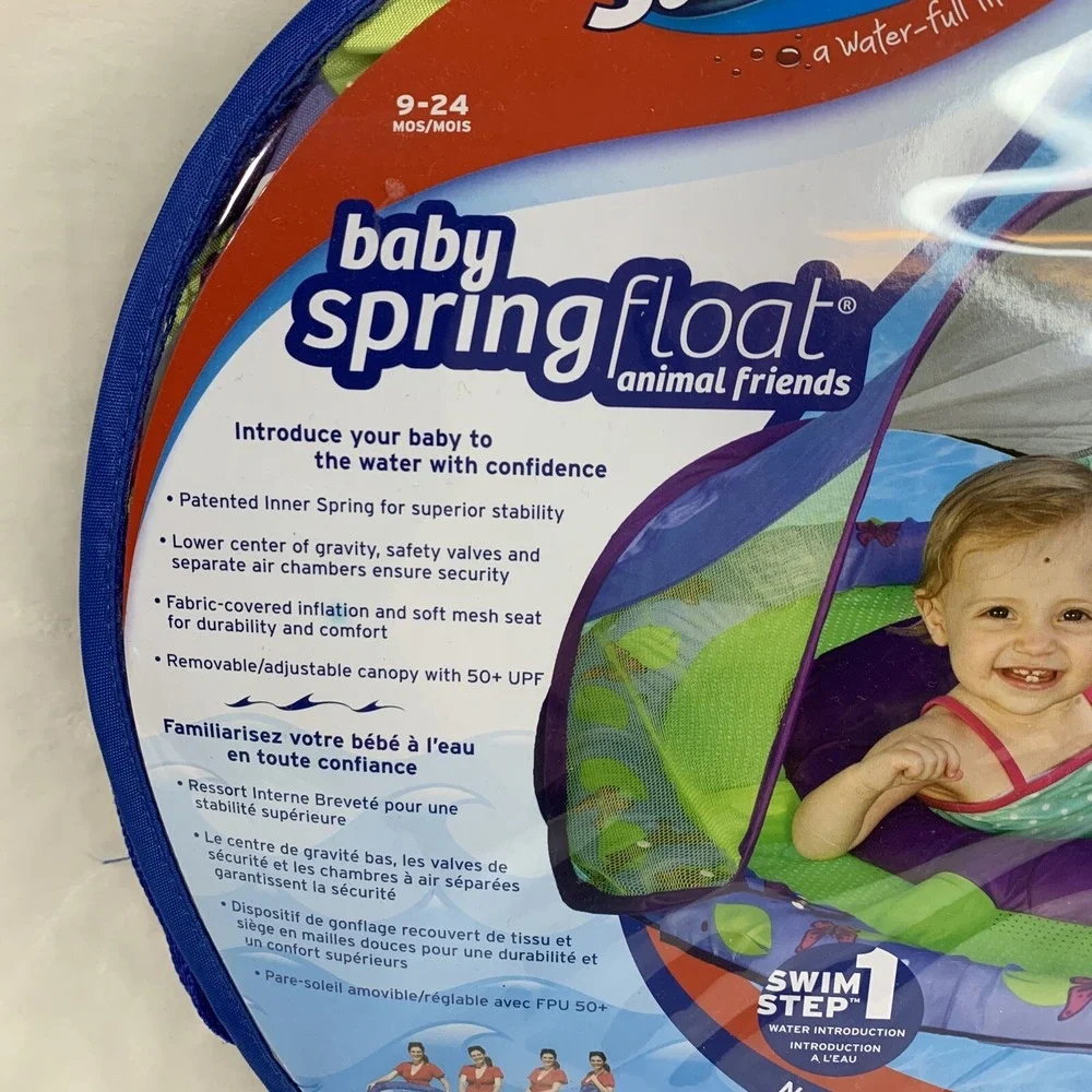SwimWays Inflatable Baby Spring Pool Float Animal Friends‎ Huggable Hippo Canopy